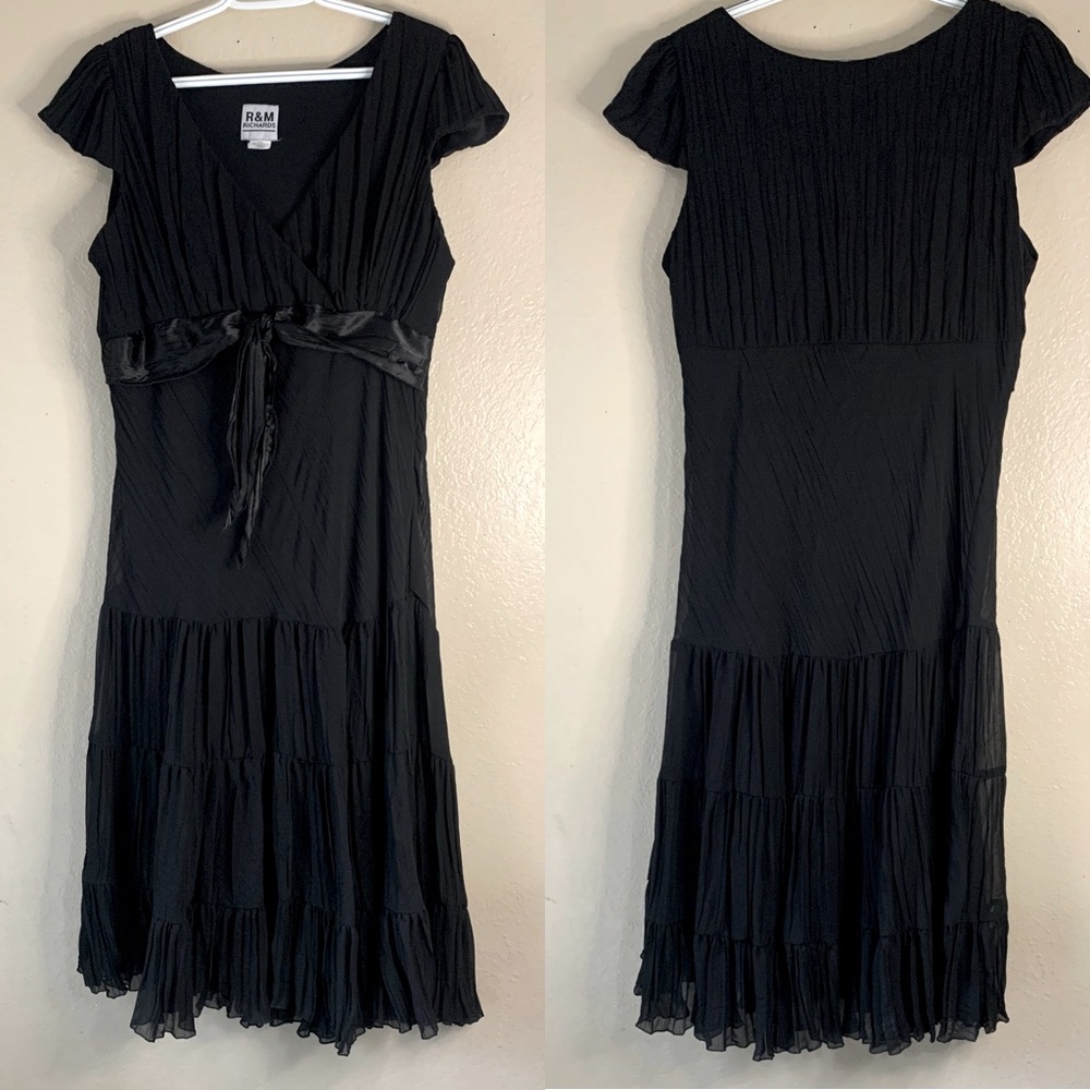 Vintage R&M Richards Whimsigoth Black Tiered Empire Waist Midi Dress Size M